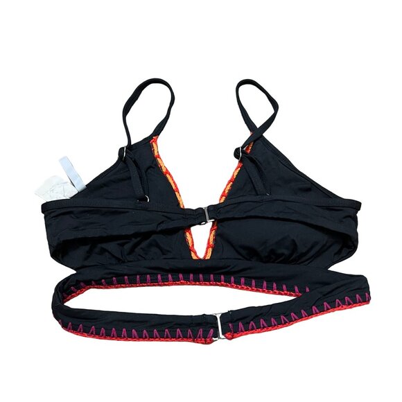 Isabella Rose Womens Black Crochet Trim Double Back Strap Bikini Top Size M - Picture 3 of 4